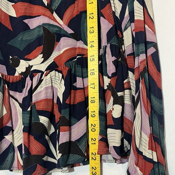 Maeve Anthropologie Cheyenne Peplum Birds Print Blouse Small Top Long Sleeves - Picture 7 of 12